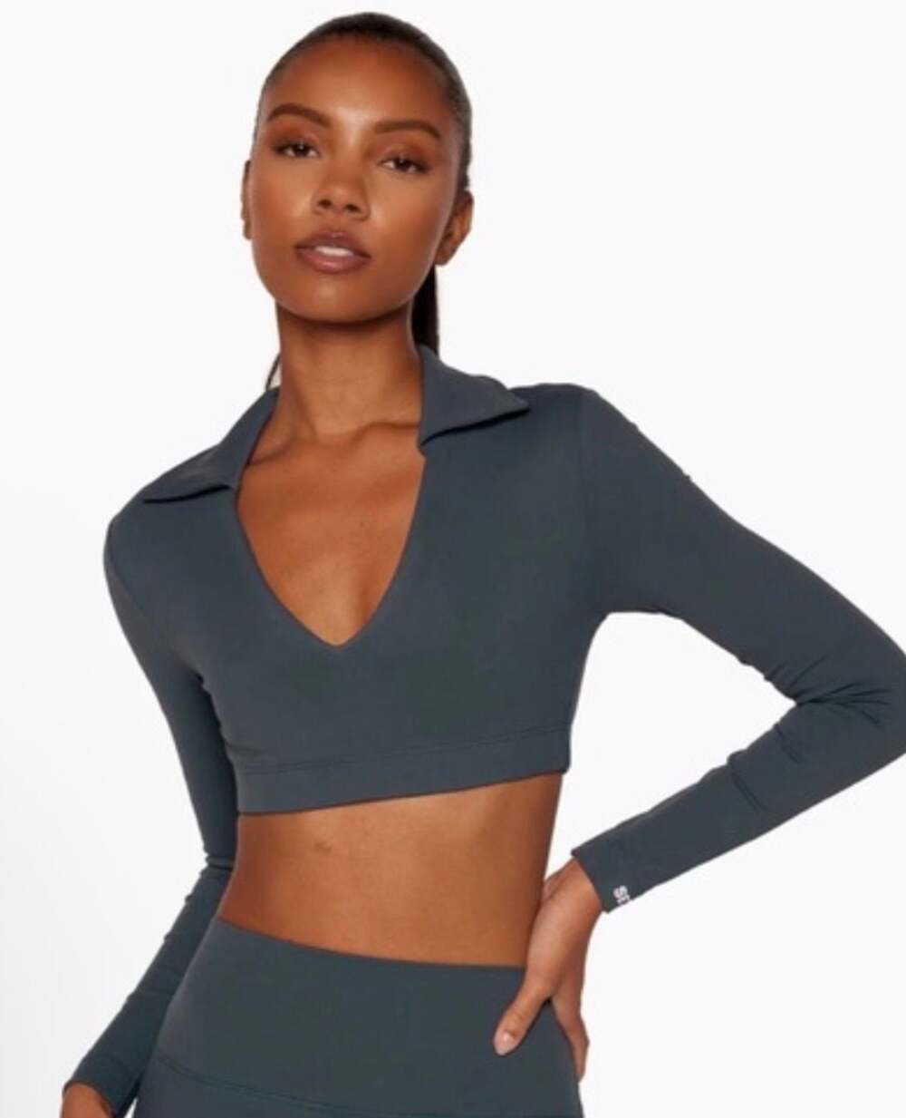 SET Active Luxform Collared Long Sleeve Crop Top